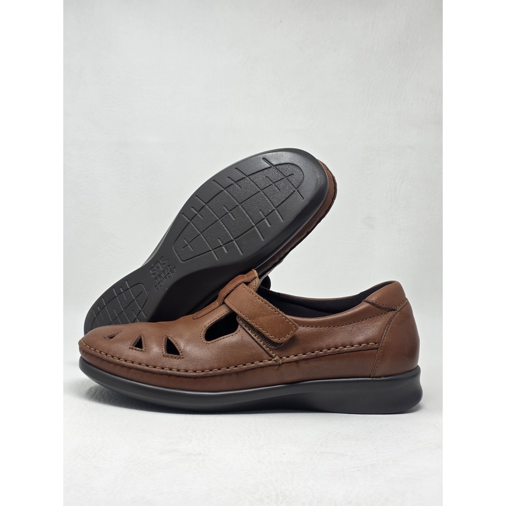 SAS Roamer Shoes Womens 8 M Tripad Comfort Hook And Loop Mary Jane Brown Leather